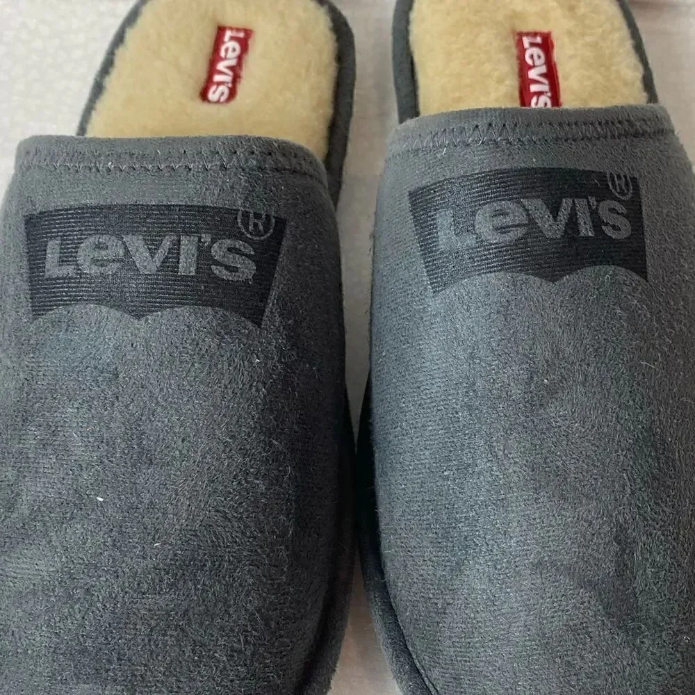 LEVIS Mens Faux Suede Scuff Slippers - Gray
